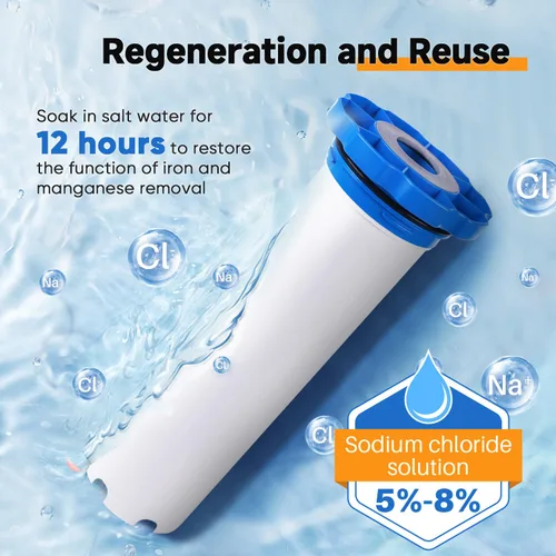 Miniatura 7 de PUREPLUS Filtro de agua para toda la casa de 1 etapa, con filtro de agua reductor de hierro y manganeso, carcasa universal de cartucho de 10" x