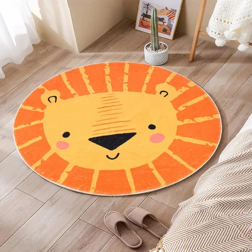 Miniatura 15 de ABREEZE Alfombra redonda de león de 2.6 pies, alfombra de juegos para niños, alfombra de juegos para niños, lavable, antideslizante, con temática