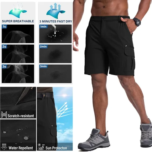 Miniatura 5 de Jessie Kidden - Pantalones cortos para hombre, estilo informal, para exteriores, con cintura expansible, ligeros, impermeables, de secado rápido