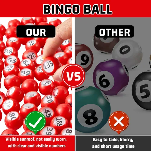 Miniatura 6 de Liliful Juego de bolas de bingo para rifas, numeradas con ventana de fácil lectura, mini bolas de plástico para noche de juegos y actividades en Rojo