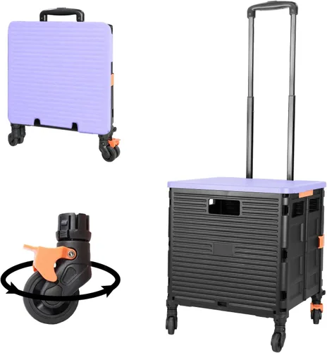 Miniatura 18 de FELICON SELORSS Carro de Utilidad Plegable Carro de Mano Plegable con Mango Telescópico de Plástico Resistente Cesta Plegable de 4 Ruedas Giratorias