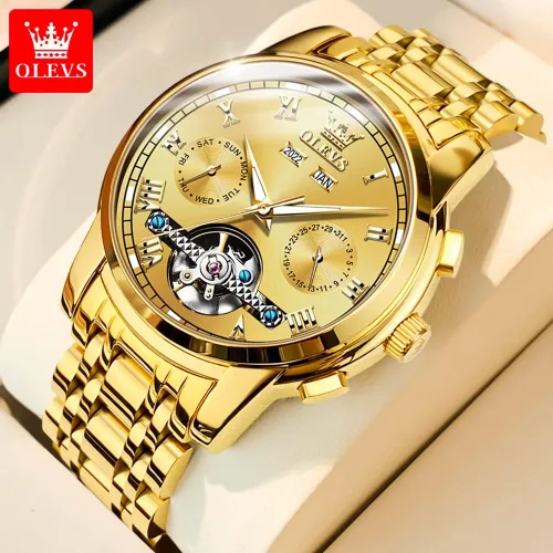 Miniatura 8 de OLEVS Relojes automáticos de cuerda automática para hombre, fecha y día, calendario, relojes de acero inoxidable, movimiento de esqueleto