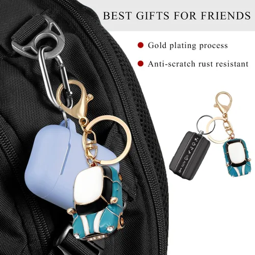 Miniatura 6 de povtii Llavero de Coche, Detalle de Rinstones 3D Modelo de Coche Bonito Llavero, Llavero de Metal Mini Cooper con Anillo, Accesorios para Coche Azul