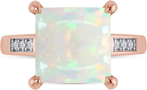 Miniatura 2 de Anillo de compromiso de oro de 14 quilates sobre plata de ley con piedras preciosas de ópalo blanco natural de corte princesa de 0.315 in y diamante