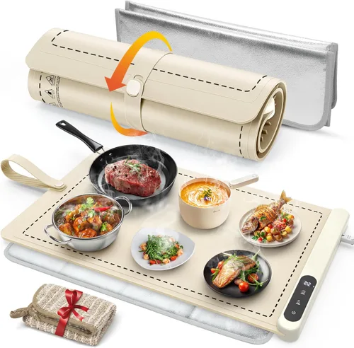 Miniatura 10 de FYY Tapete de calentamiento para alimentos con almohadilla resistente al calor, evita grietas en la encimera, mantiene la comida caliente, Gris