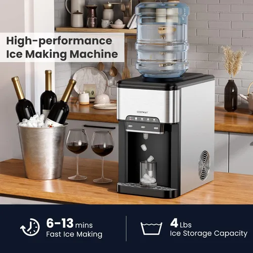 Miniatura 3 de COSTWAY Dispensador de agua 3 en 1 con máquina de hielo, máquina enfriadora de agua caliente y fría de carga superior para el hogar, bloqueo