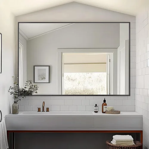 Miniatura 26 de Antok Espejo de baño con marco de metal negro de 22 x 30 pulgadas, espejo de pared con esquinas redondas, espejo de tocador para sobre el fregadero