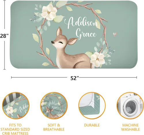 Miniatura 5 de Sábanas verdes personalizadas para cuna, sábana bajera ajustable de bebé con nombre personalizado para funda de colchón de cuna estándar, paquete