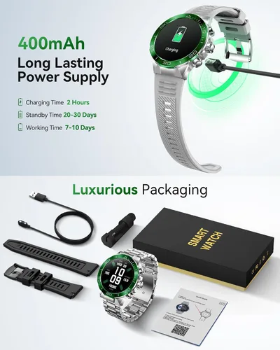 Miniatura 9 de SOUYIE Reloj inteligente militar resistente para hombres, AMOLED 1.43 pulgadas, pantalla HD de 1.43 pulgadas, respuesta de llamadas Bluetooth