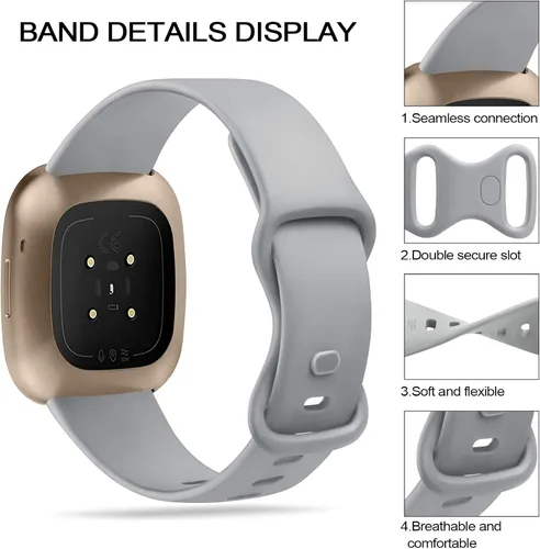 Miniatura 3 de Paquete de 3 bandas de silicona para Fitbit Sense bandas Fitbit Versa 3 bandas para mujeres y hombres, correas deportivas suaves clásicas