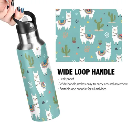 Miniatura 4 de BPA-Free Sports Water Bottle 20 Oz, Insulated Stainless Steel Water Bottle with Straw for Gym Outdoor Travel School, Cute Llamas Colorful