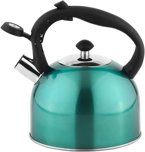 Miniatura 2 de Amazon Basics Hervidor de té silbante para estufa, hervir rápido, acero inoxidable, grado alimenticio, mango ergonómico, 2.3 litros, verde azulado