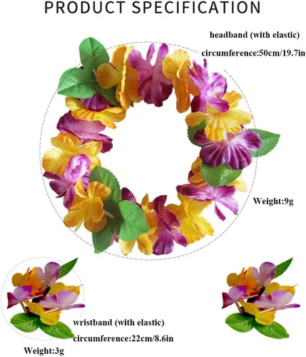 Miniatura 6 de 30 faldas de hierba hawaianas Luau Hula faldas hawaianas Leis flores, faldas de hierba, diadema, muñequeras, falda de hula tropical para niñas