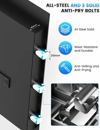 Miniatura 6 de Caja de seguridad ignífuga, caja fuerte para uso doméstico a prueba de fuego y agua, caja fuerte de seguridad grande de 1.9 pies cúbicos con teclado