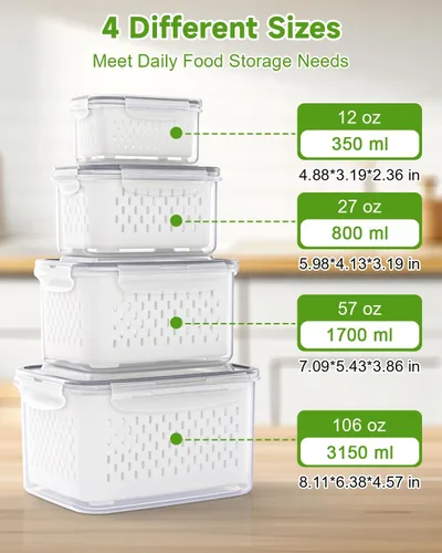 Miniatura 3 de TBMAXS 4 Pack Food Storage Containers Fruit Containers for Fridge with Colander Airtight BPA Free Plastic Berry Keeper Container Produce Saver