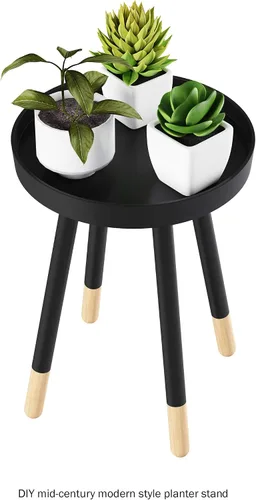 Miniatura 6 de Lavish Home - Mesa auxiliar redonda, soporte moderno de madera de mediados de siglo de 2 tonos con bandeja superior para guardar bebidas