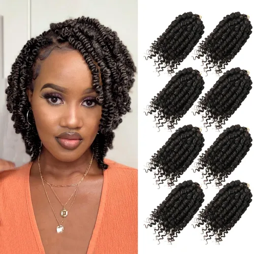 Miniatura 70 de Bileaf Cabello de Ganchillo Passion Twist Pre-retorcido de 10 Pulgadas, 8 Paquetes de Ganchillo Passion Twist, Cabello Corto Passion Twist