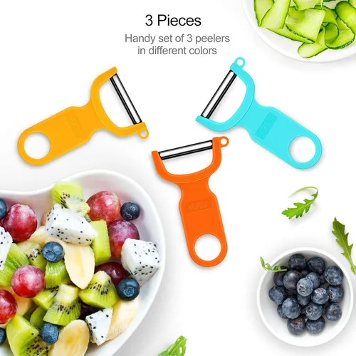 Miniatura 2 de Pelador de verduras original, peladores de patatas para cocina, hoja de acero al carbono, paquete de 3 unidades, naranja/azul/amarillo