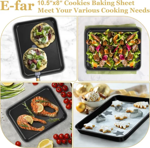 Miniatura 3 de Bandeja para horno tostador E-far, bandeja de 10.5x8x1 pulgadas antiadherente para hornear galletas, bandeja de hornear pequeña de acero al carbono