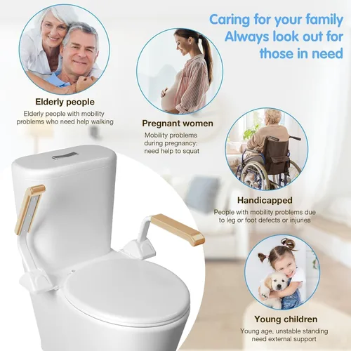 Miniatura 9 de Rieles de seguridad de inodoro para personas mayores, soporte de inodoro plegable resistente para personas mayores, rieles de asiento de inodoro
