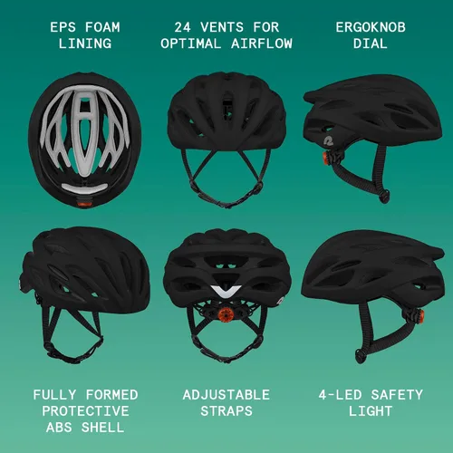 Miniatura 2 de Casco Retrospec Silas para Bicicleta de Carretera con 24 Ventilaciones y Luz de Seguridad LED Integrada - Protección Ciclista Ajustable para Adultos