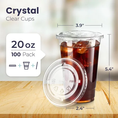 Miniatura 2 de Fit Meal Prep Paquete de 100 vasos de plástico transparente de 20 onzas con tapas planas, tazas desechables para café helado, sin BPA, taza
