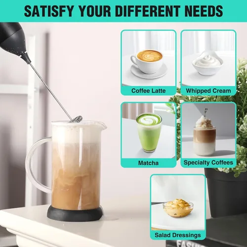 Miniatura 4 de HAUSHOF Potente varita espumadora de leche recargable, máquina de espuma eléctrica de mano, mezclador de bebidas con batidor de acero inoxidable