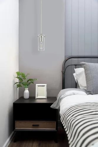 Miniatura 4 de Lámpara colgante de un solo foco Linea di Liara Effimero LL-P315-BLK, negra, con cilindro de vidrio transparente