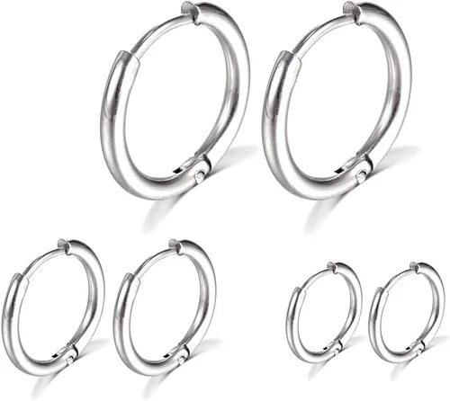 Aretes de aro de acero inoxidable quirúrgico de 0.315in0.394in0.472in para mujeres y hombres, Acero inoxidable