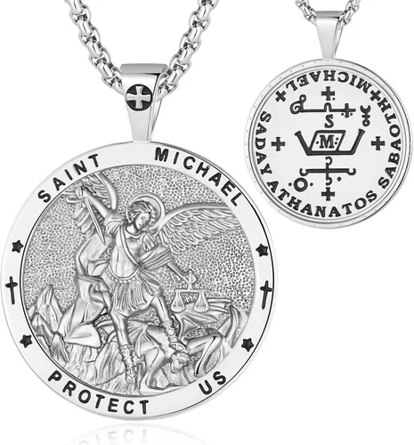 Miniatura 114 de EUDORA Collar de plata de ley 925, San Cristóbal y San Benito, San Miguel, Virgen María, San Judas Tadeo, Cruz de Buen Pastor y Arcángel, Medalla