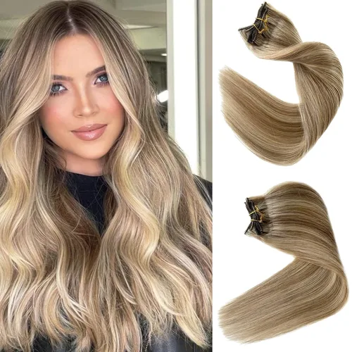 Miniatura 21 de Extensiones de cabello humano real con clip, color blanco hielo, extensiones de cabello humano Remy con clip, 18 pulgadas, 7 piezas, 2.47 oz