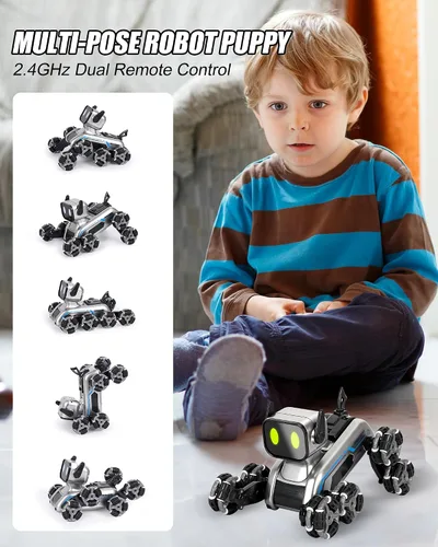 Miniatura 6 de HuiJuKeJi Robot interactivo para perros de acrobacias a control remoto, detección de gestos y autos de control remoto de 2.4 GHz, ruedas mecánicas