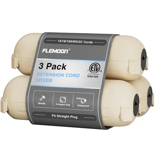 Flemoon [Paquete de 3] Cubierta de cable de extensión para exteriores, impermeable, resistente a la intemperie, caja de conexión eléctrica para