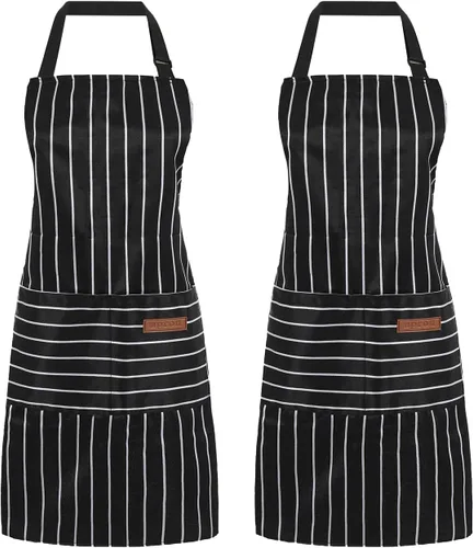 Miniatura 13 de Paquete de 2 Delantales de Cocina Ajustables con Peto para Mujeres con 2 Bolsillos, Delantales de Cocina Restaurante para Hombres Chefs