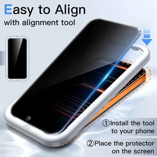 Miniatura 4 de JETech Protector de pantalla de privacidad para iPhone 17 Pro Max de 6,9 pulgadas, película de vidrio templado antiespía con herramienta de fácil