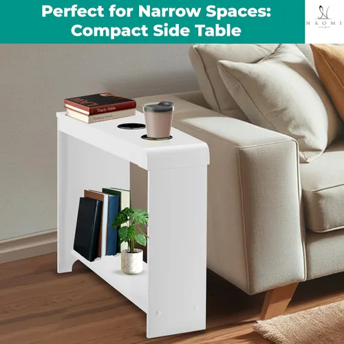 Miniatura 4 de Naomi Home Jade - Mesita de noche moderna con estación de carga, mesa auxiliar con puertos USB y tomas de corriente, mesa auxiliar estrecha