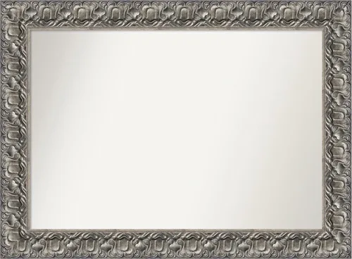 Miniatura 262 de Amanti Art Espejo de baño plateado para sobre fregadero, 26 x 26 pulgadas, espejo cuadrado de níquel pulido, marco de madera tradicional mediano, se