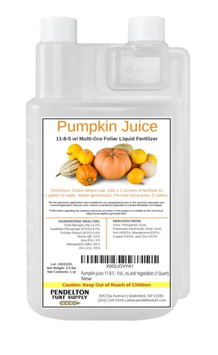 Jugo de calabaza 11-8-5 - Fertilizante líquido foliar con micronutrientes esenciales para calabazas y verduras (1 cuarto de galón)