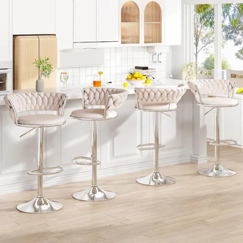Miniatura 8 de AWQM Juego de 2 taburetes de bar de terciopelo, taburetes de cocina giratorios de altura ajustable con respaldo bajo para comedor, barra