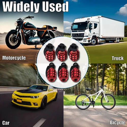 Miniatura 4 de 6 tapas de vástago de válvula de neumático, tapas de válvula de neumático de acero inoxidable para automóviles, camiones, SUV, motocicletas, Rojo