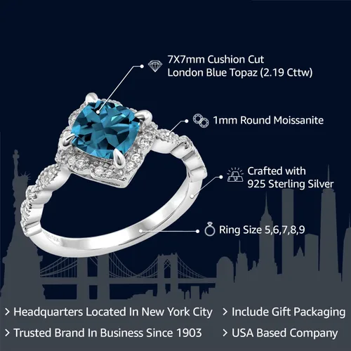 Miniatura 18 de Gem Stone King Anillo de compromiso solitario de moissanita blanca con piedra natal de corte cojín de 0.276 in para mujer, plata de ley 925
