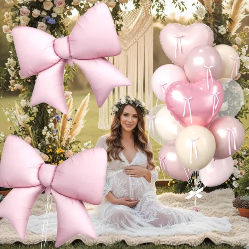 Miniatura 6 de 16 globos de corazón rosa, globos de lazo de 38 pulgadas, globo transparente rosa perla de doble relleno y arco en forma de corazón globo