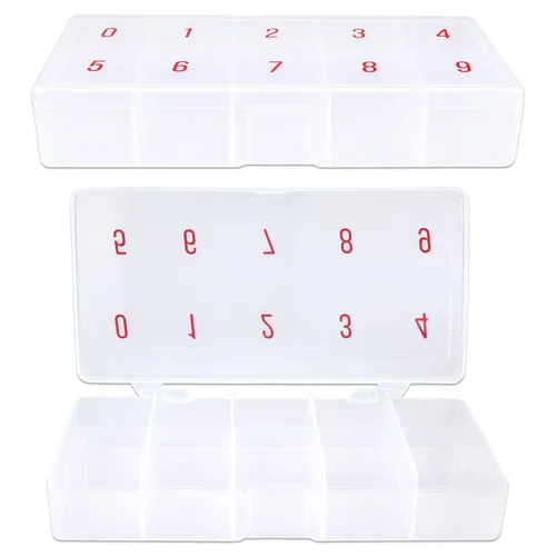 Miniatura 11 de Beauticom Caja organizadora de 10 puntas de arte de uñas vacías de Estados Unidos, color transparente, para puntas de uñas postizas, vitaminas