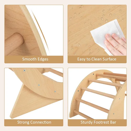 Miniatura 9 de INFANS Balancín de madera para escalar arco con cojín suave, 6 en 1, juguetes Montessori de escalada para niños pequeños, mesa Waldorf