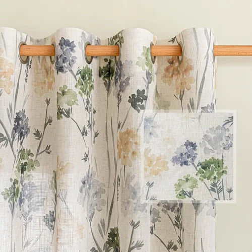 Miniatura 16 de MYSKY HOME - Cortinas de lino florales 100% blackout, de 95 pulgadas de largo, 2 paneles para sala de estar y dormitorio, doble capa