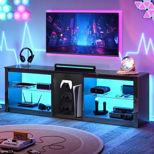 Clikuutory Moderno soporte de TV de 63 pulgadas con luces LED para televisores de 50, 55, 60, 65, 70, 75 pulgadas, centro de entretenimiento de alto