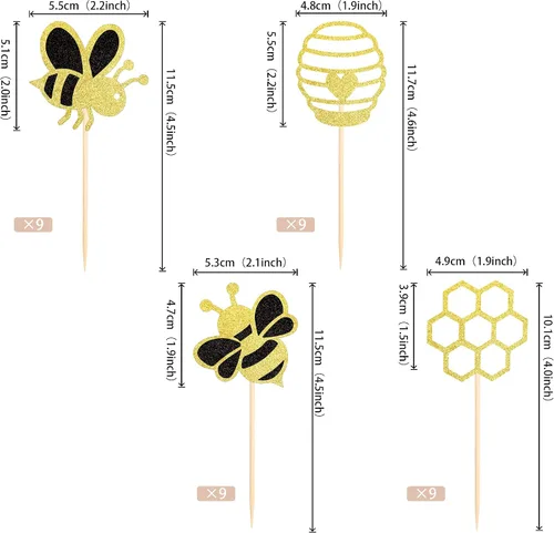 Miniatura 3 de 36 piezas de adornos para cupcakes de abejorros con purpurina de abeja, revelación de género, panal, cupcakes, baby shower, fiesta de cumpleaños