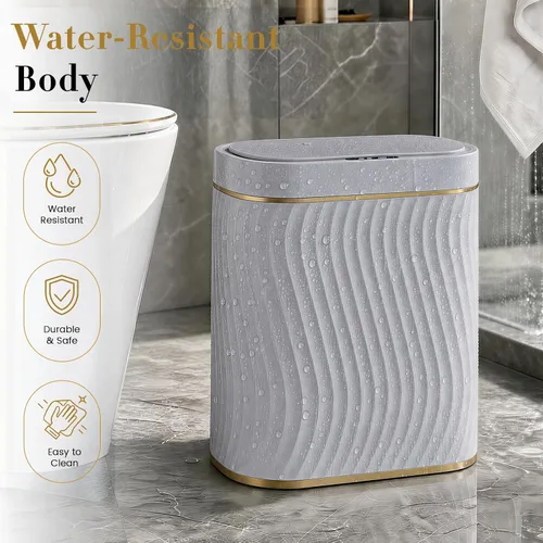 Miniatura 5 de Ogikey Cubo de basura pequeño para baño con tapa automática sin contacto, bote de basura inteligente de 2.6 galones, contenedor de basura estrecho e