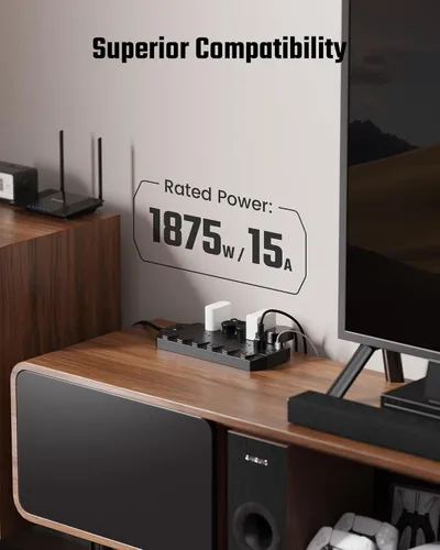 Miniatura 7 de SUPERDANNY Lámpara LED de escritorio con 18 tomas de corriente, protector de sobretensiones con puertos USB, cable de extensión resistente