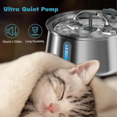 Miniatura 5 de Homtyler Fuente de agua de acero inoxidable para gatos, fuente de agua para mascotas de 4 litros/135 onzas de gran capacidad, dispensador de agua